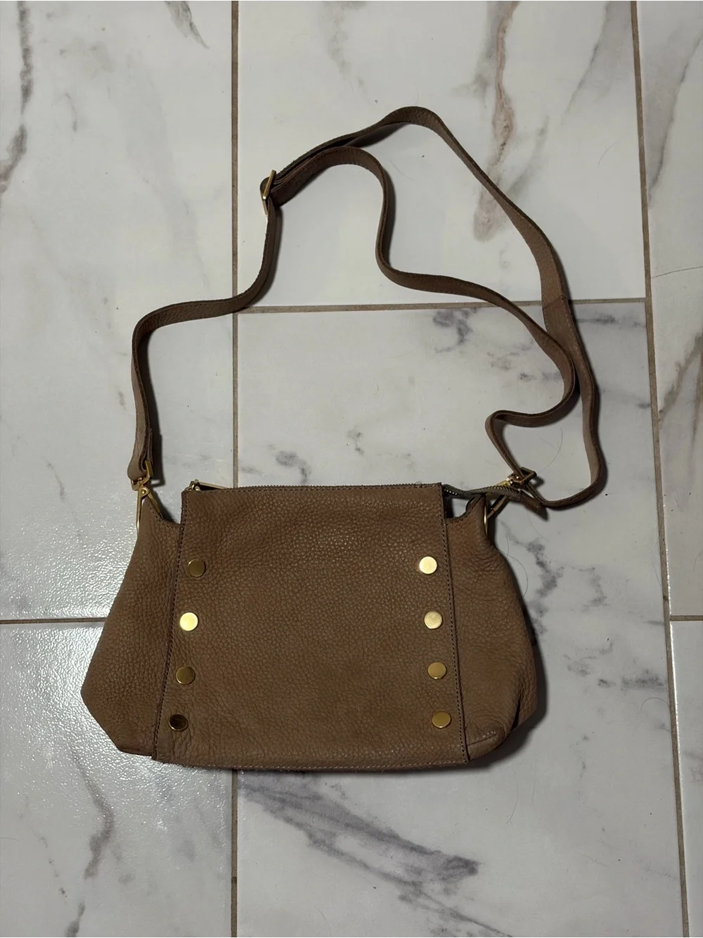 Hammitt Bryant Medium Grey Natural Leather Crossbody Bag Gold